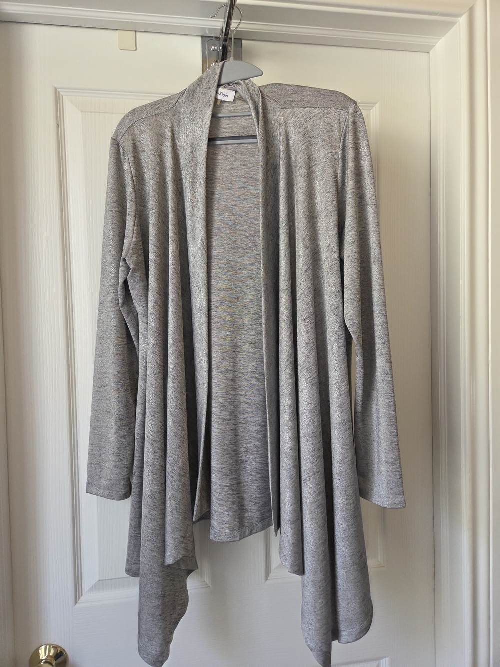 Calvin Klein Metallic Silver Open-Front Draped Cardigan